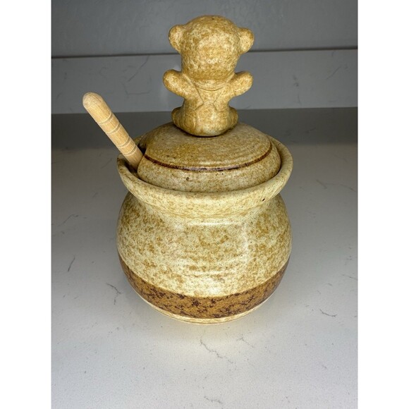 Vintage Pottery Craft USA Honey Pot With Bear Jar Lid And Dipper - Picture 8 of 9